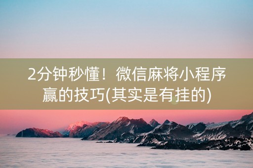 小程序微乐安徽麻将助赢技巧(揭秘微信里赢的秘诀)