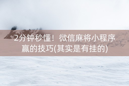 小程序麻将怎么设置才能赢(揭秘微信里胡牌神器)